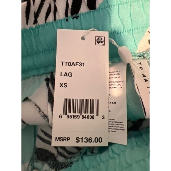 Trina Turk Aqua and Black Leaf Print Swim Coverup - Picture 9 of 9